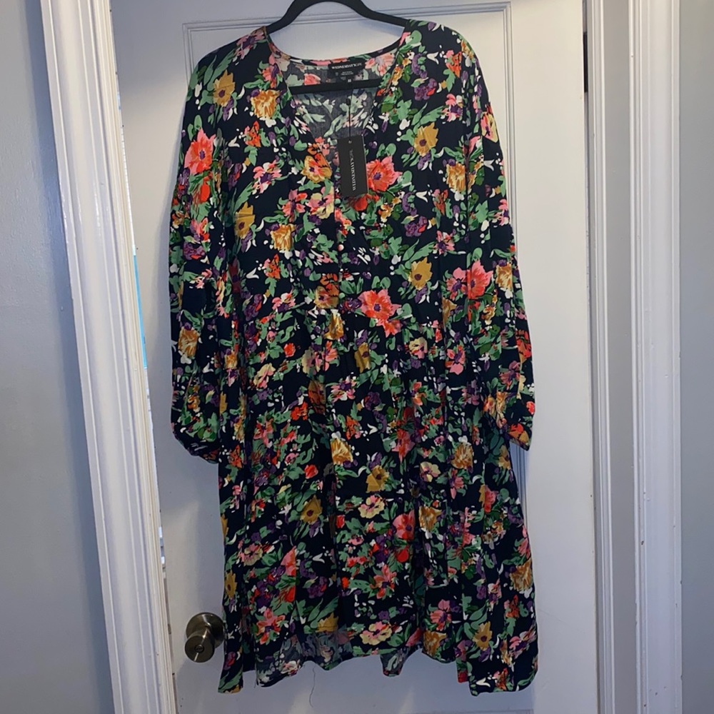 NEW Wednesdays Girl plus dress with long sleeves and button bodice